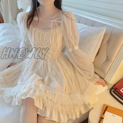 Lolita Kawaii Dress Women Casual Long Sleeve Vintage Y2K Mini Female Japanese Style One Piece