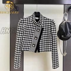 Luxury Brand Tweed Thousand Bird Lattice Coat Ladies Elegant Fall Winter New Fashion Leisure Short