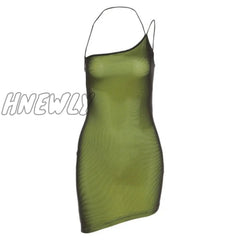 Mesh Halter Tie Up Baddie Dresses For Women Summer Casual Street Style Sexy Backless Sleeveless