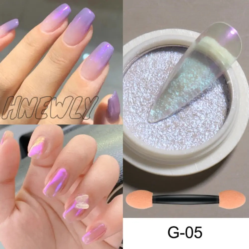 Mirror Nail Powder Pigment Pearl White Rubbing On Art Glitter Dust Chrome Aurora Blue Manicure