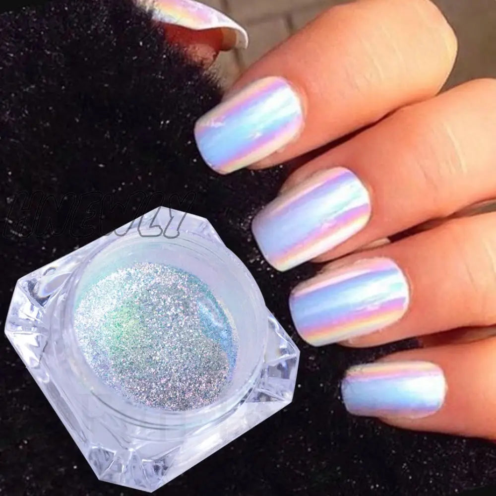 Mirror Nail Powder Pigment Pearl White Rubbing On Art Glitter Dust Chrome Aurora Blue Manicure