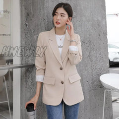 New Autumn Fashion Blazer Jacket Women Casual Korean Pockets Long Sleeve Coat Office Ladies Solid