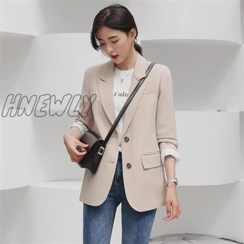 New Autumn Fashion Blazer Jacket Women Casual Korean Pockets Long Sleeve Coat Office Ladies Solid