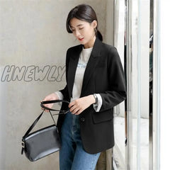 New Autumn Fashion Blazer Jacket Women Casual Korean Pockets Long Sleeve Coat Office Ladies Solid