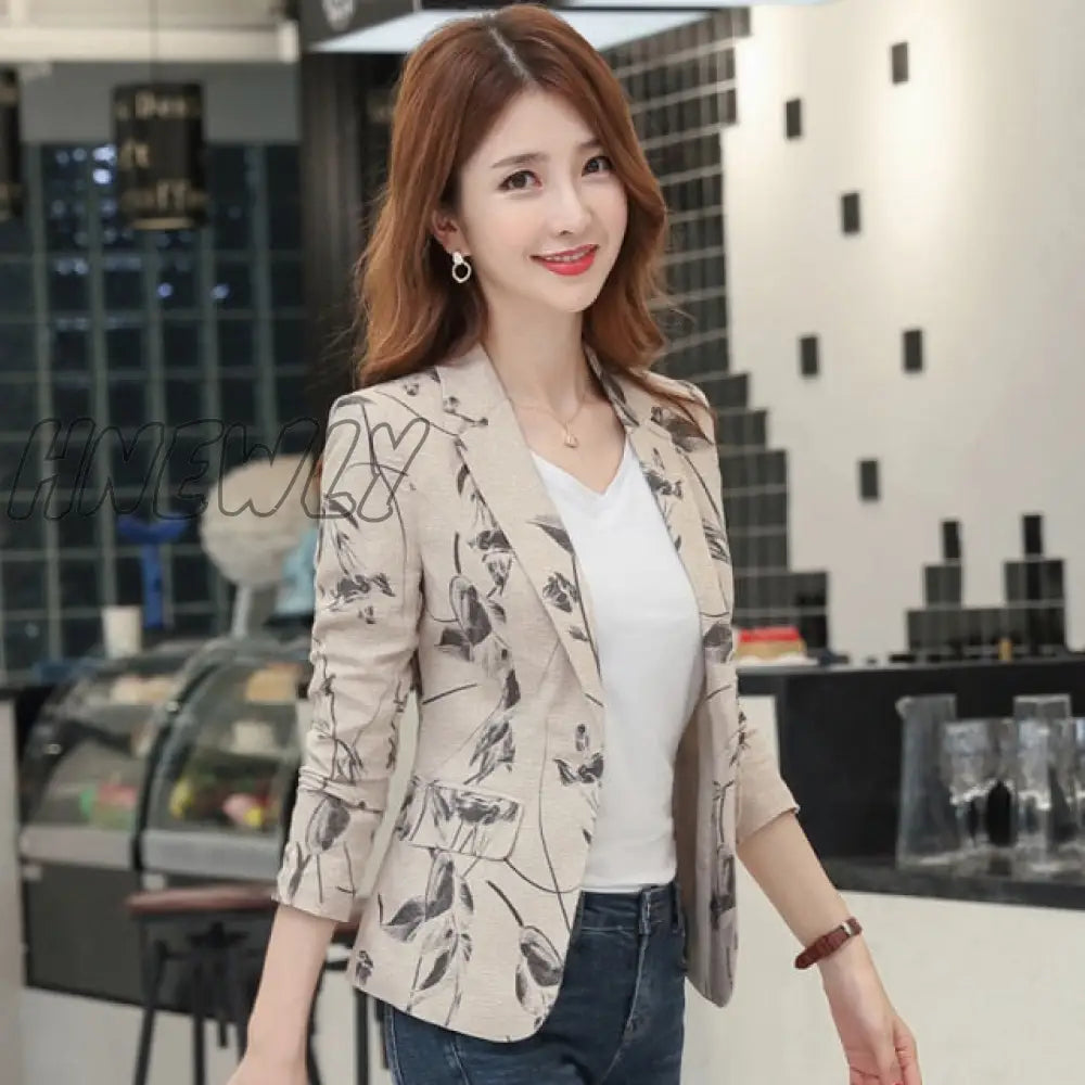 New Autumn Korean Version Of The Self - Cultivation Retro Printing Small Suit Jacket Female Office