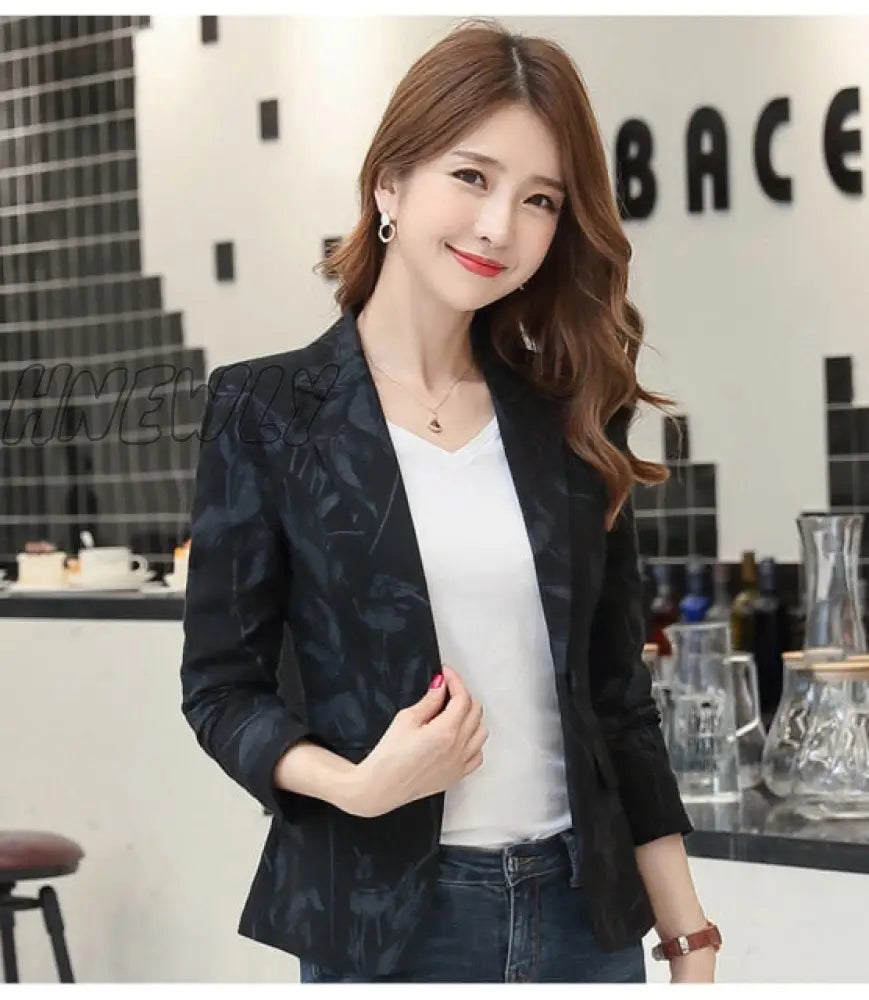 New Autumn Korean Version Of The Self - Cultivation Retro Printing Small Suit Jacket Female Office