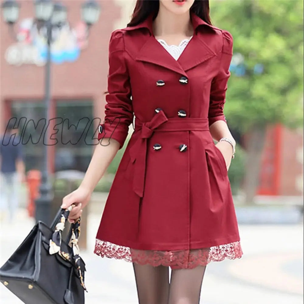 New Basic Jacket Women Fashion Loose Winter Warm Long Sleeve Button Lace Coat With Belt Lady