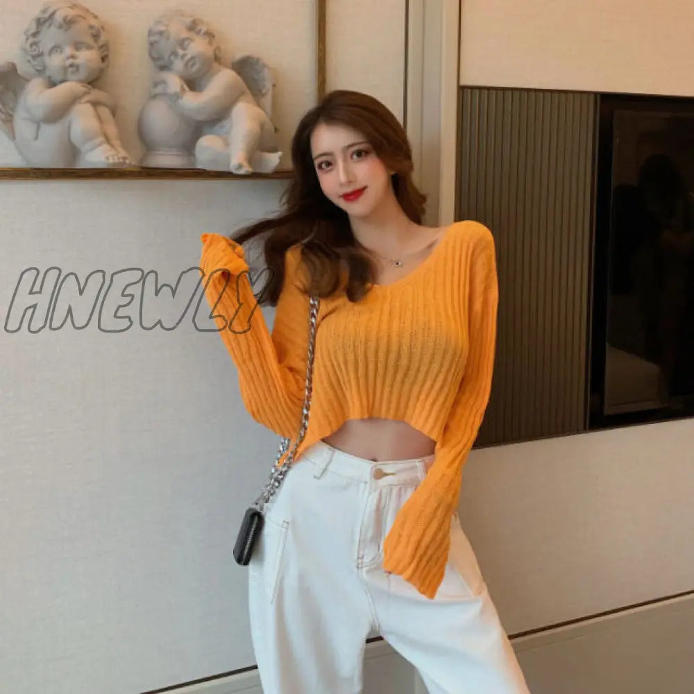 New Spring Summer Women Casual Loose V - Neck Knitted Long Sleeve T - Shirt Autumn Sexy Club Solid