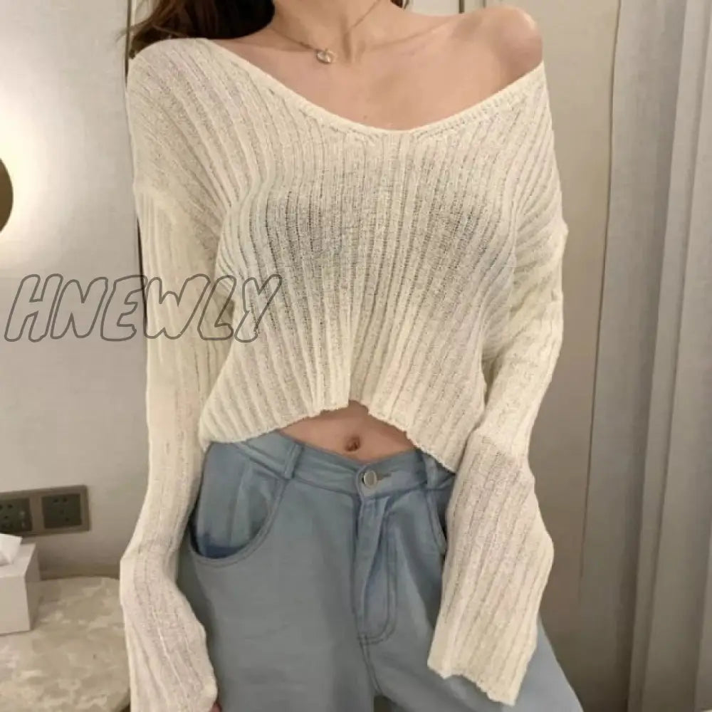 New Spring Summer Women Casual Loose V - Neck Knitted Long Sleeve T - Shirt Autumn Sexy Club Solid