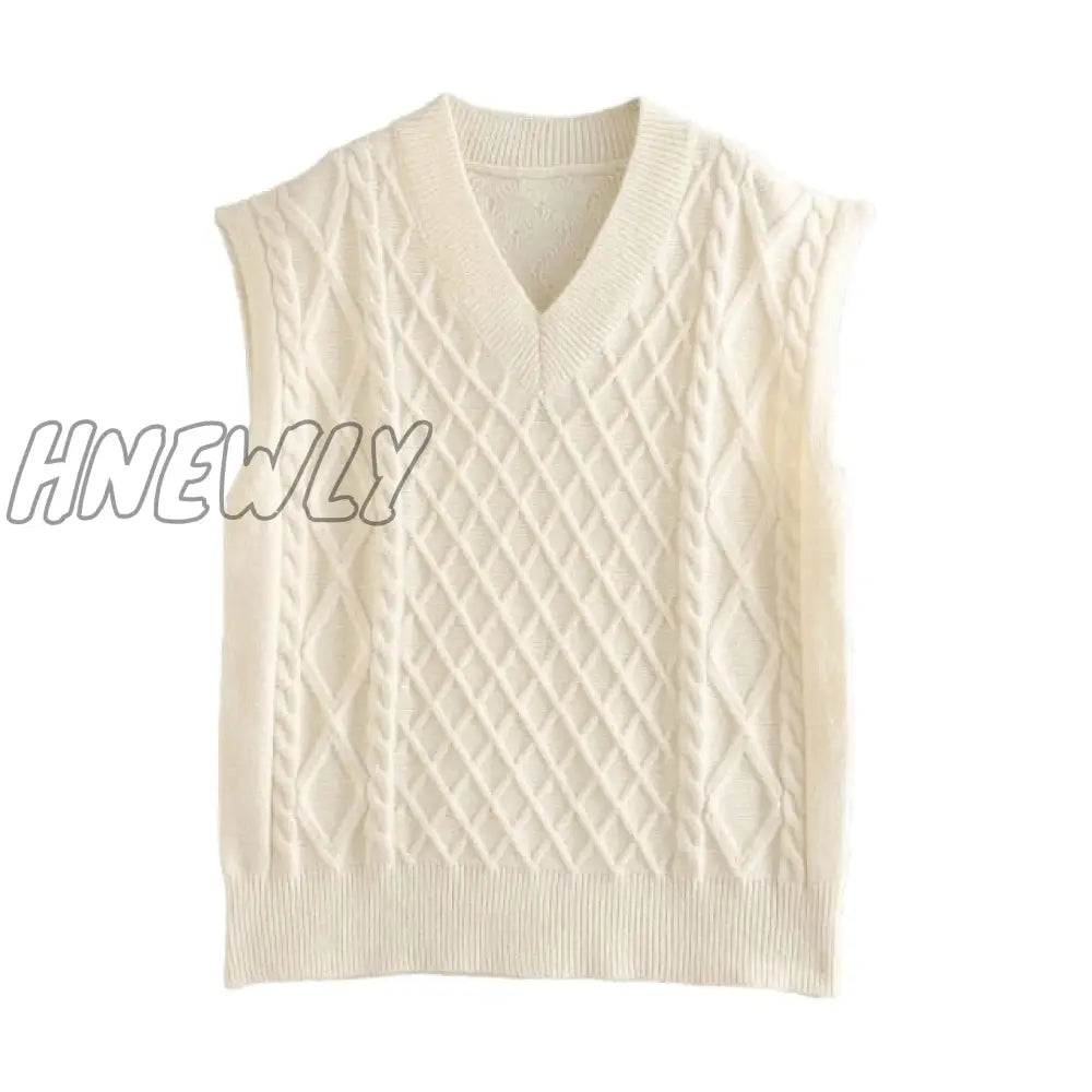 New Spring Winter Women Cable - Knit Sweater Vest Oversized V - Neck Woman Sweaters Casual Fashion