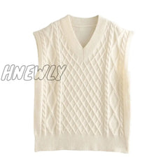 New Spring Winter Women Cable - Knit Sweater Vest Oversized V - Neck Woman Sweaters Casual Fashion