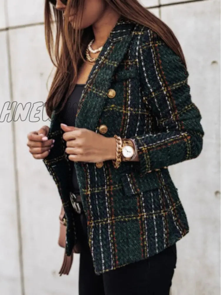 New Thin Suit Lady Long - Sleeved Blazer Casual Double - Breasted Check Slim Fit Office Elegant