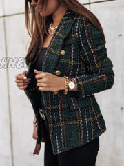 New Thin Suit Lady Long - Sleeved Blazer Casual Double - Breasted Check Slim Fit Office Elegant