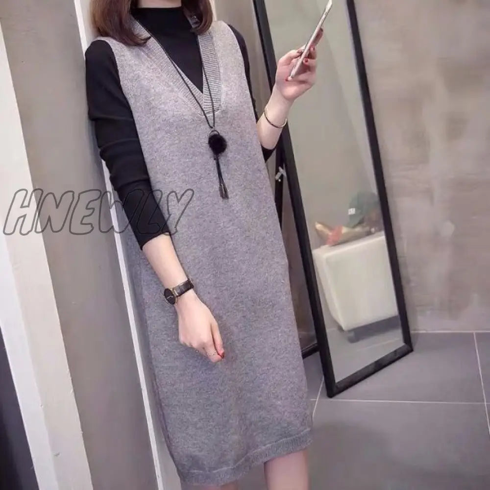 New Women Cashmere Knitted Pullovers Vest Long Waistcoat Autumn Winter Sweater Vests Slim