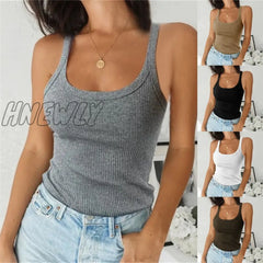 O Neck Summer Knit Vest Top Sleeveless Women Sexy Basic Camisole T Shirt White Off Shoulder Ribbed