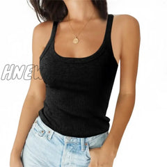 O Neck Summer Knit Vest Top Sleeveless Women Sexy Basic Camisole T Shirt White Off Shoulder Ribbed