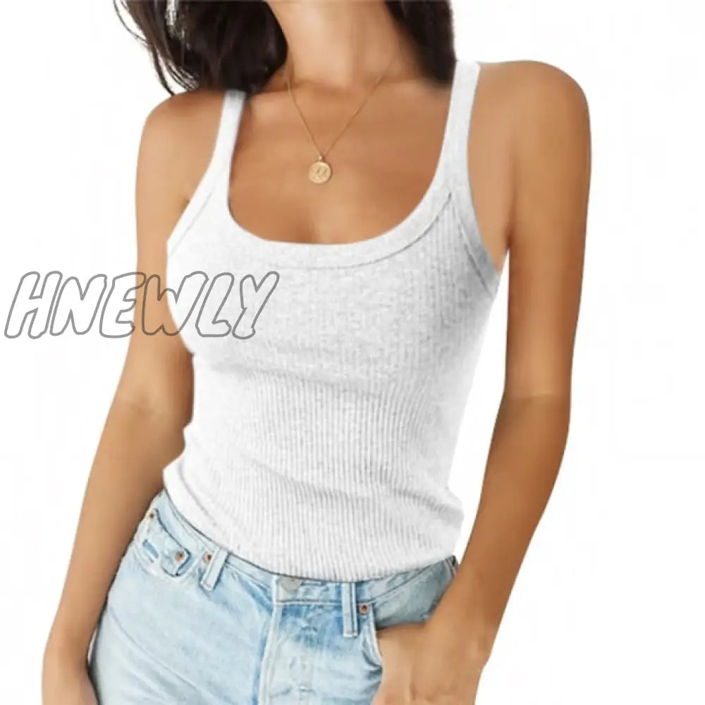 O Neck Summer Knit Vest Top Sleeveless Women Sexy Basic Camisole T Shirt White Off Shoulder Ribbed