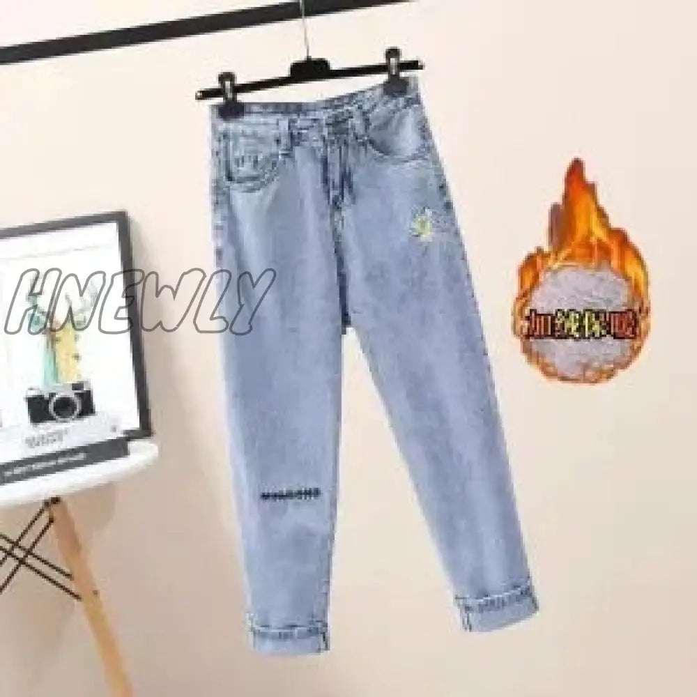 Oversize Denim Harem Trousers Mujer Vintage Casual Jeans Straight Women Pant Daisy Embroidery Jean