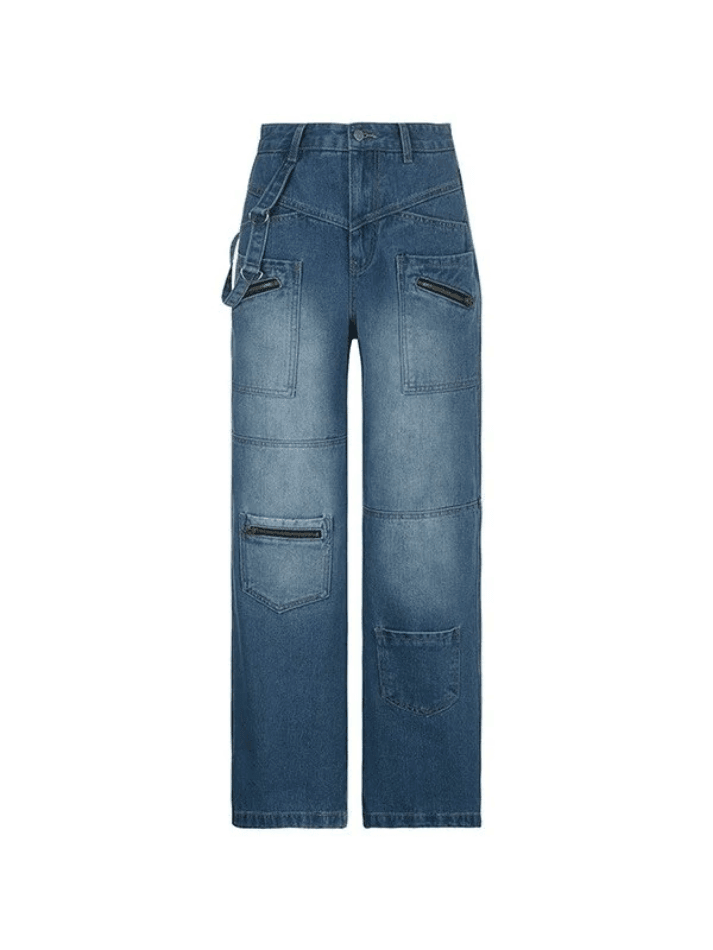 pantsparadises - Patchwork Blue Wash Baggy Cargo Jeans pantsparadises