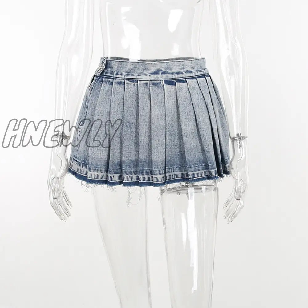 Pleated Denim Skirts Women Summe Trend Vintage Y2K 2024 Fashion Wild Streetwear Casualhipster