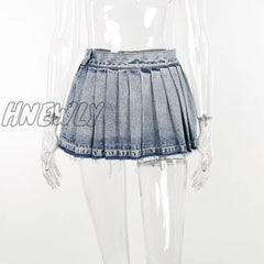 Pleated Denim Skirts Women Summe Trend Vintage Y2K 2024 Fashion Wild Streetwear Casualhipster