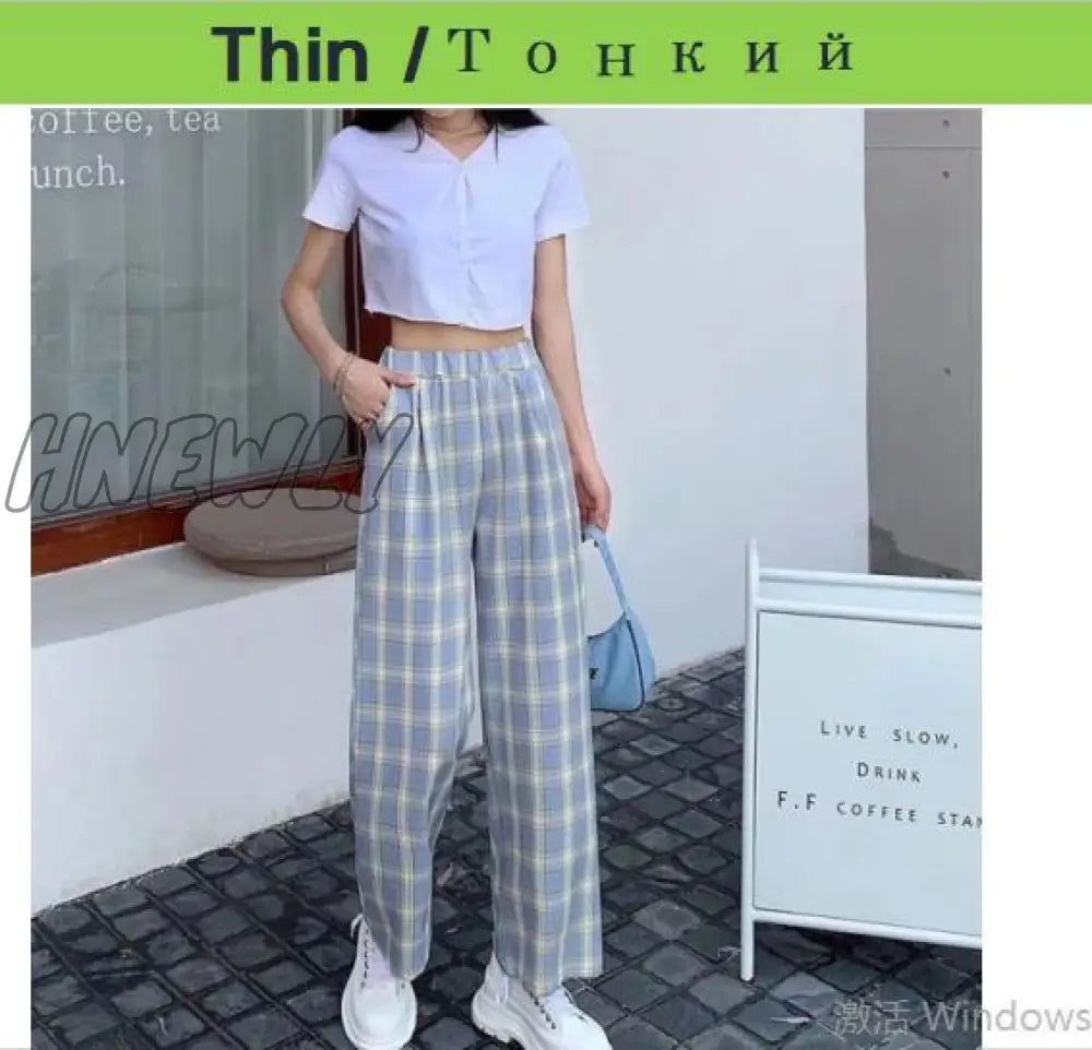 Plus Size New Korean Plaid Pants Spring Autumn Winter Wide Leg Pant Women Lattice Print High Waist