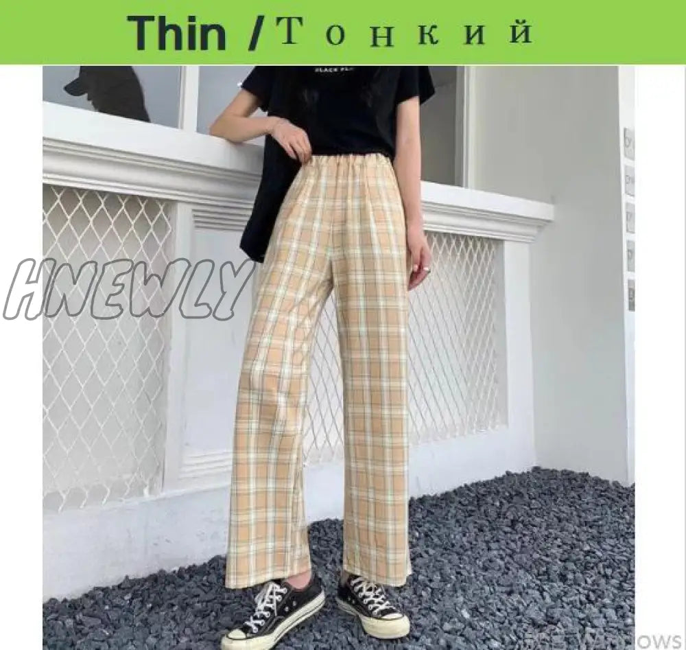 Plus Size New Korean Plaid Pants Spring Autumn Winter Wide Leg Pant Women Lattice Print High Waist