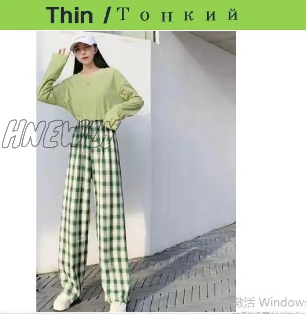 Plus Size New Korean Plaid Pants Spring Autumn Winter Wide Leg Pant Women Lattice Print High Waist