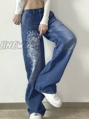 Printed Baggy Y2K Jeans Women’s Low Waist Jeans Autumn Winter Oversize Wide Leg Pants Casual