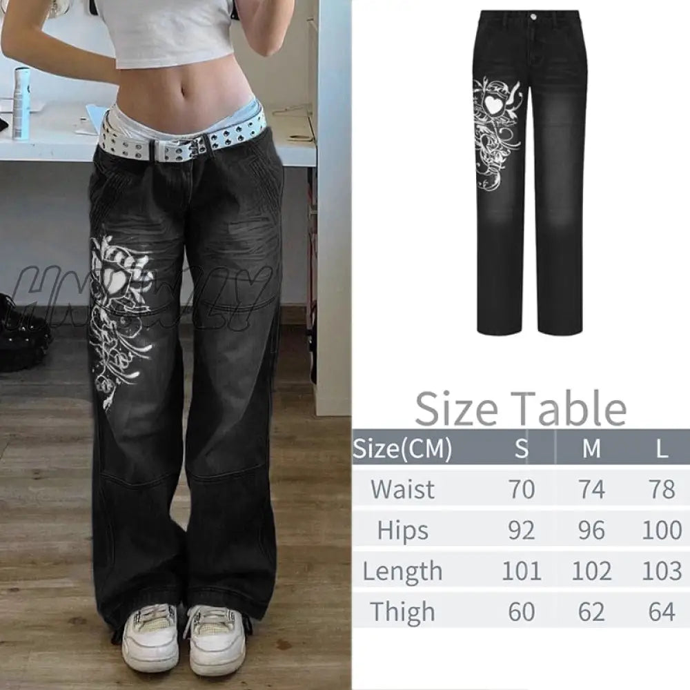 Printed Baggy Y2K Jeans Women’s Low Waist Jeans Autumn Winter Oversize Wide Leg Pants Casual