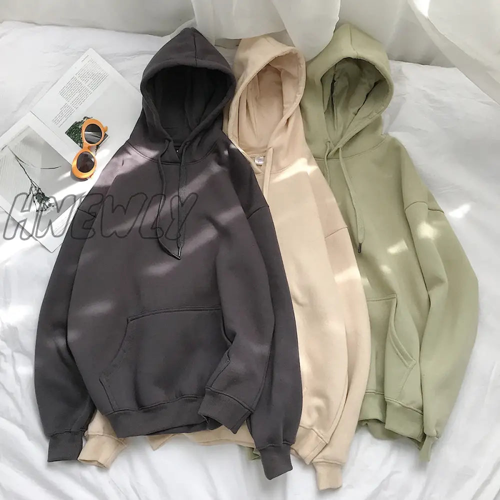 Privathinker Woman’s Sweatshirts Solid 12 Colors Korean Female Hooded Pullovers Cotton Thicken