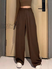 Retro Solid Color Wild Straight Wide Leg Pants Female Spring New Korean Fashion High Waist Casual