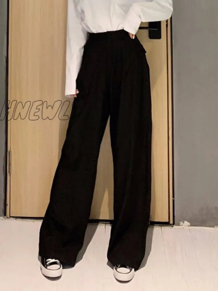 Retro Solid Color Wild Straight Wide Leg Pants Female Spring New Korean Fashion High Waist Casual