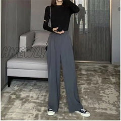 Retro Solid Color Wild Straight Wide Leg Pants Female Spring New Korean Fashion High Waist Casual