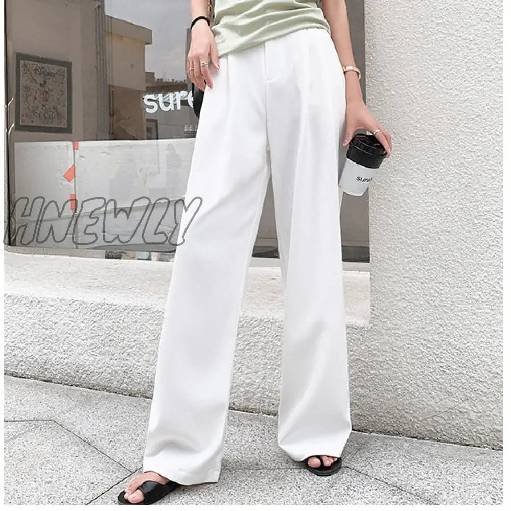 Retro Solid Color Wild Straight Wide Leg Pants Female Spring New Korean Fashion High Waist Casual