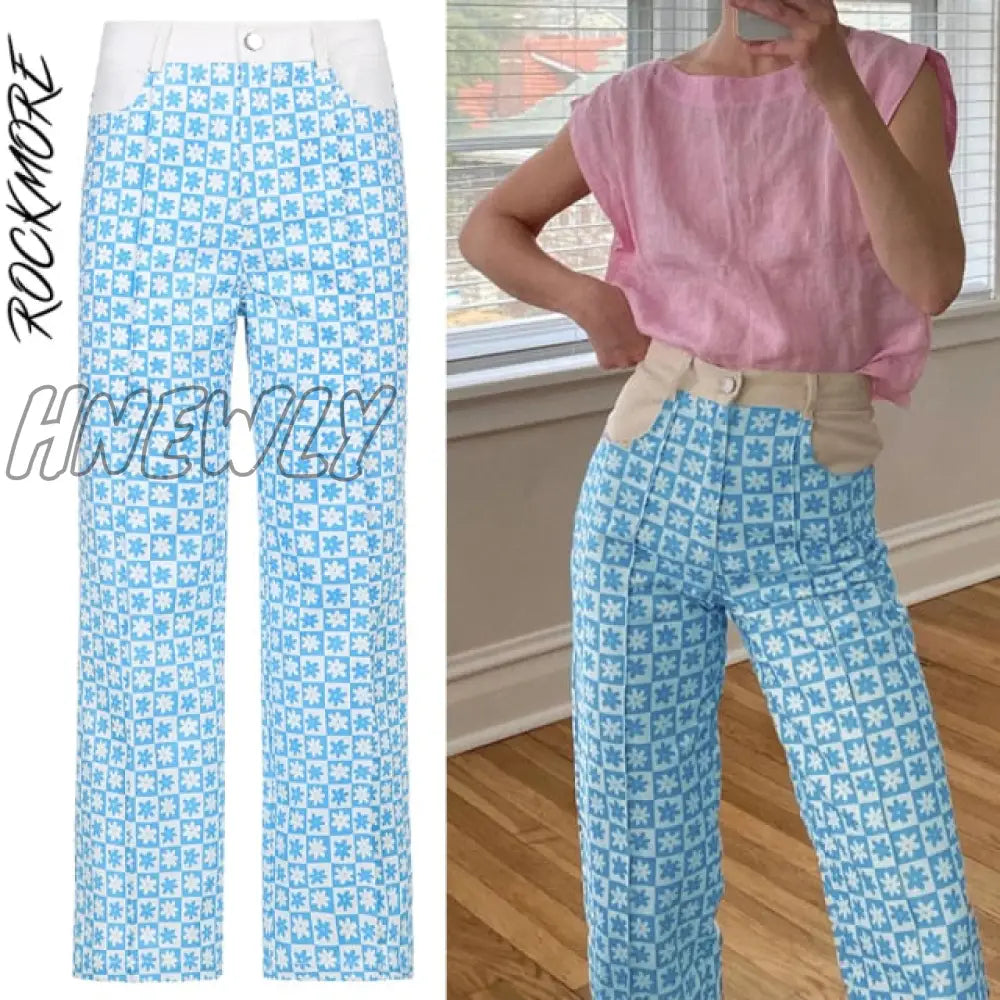 Rockmore Zebra Pattern High Waist Women’s Jeans 90S Streetwear Trousers Baggy Leg Pants Mom