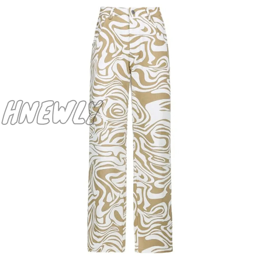 Rockmore Zebra Pattern High Waist Women’s Jeans 90S Streetwear Trousers Baggy Leg Pants Mom