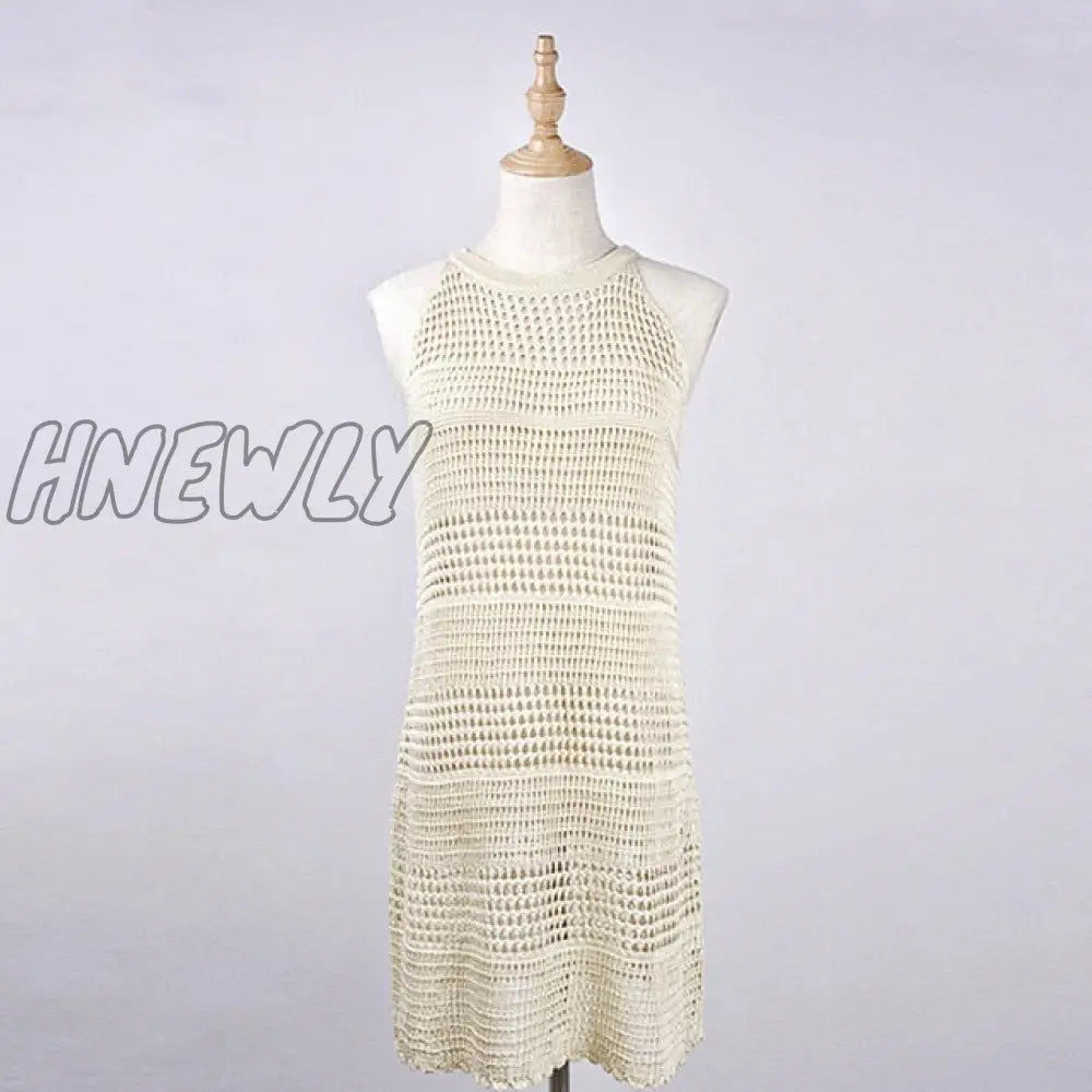 Sexy Beach Wear Cover Up Sleeveless Hollow Dress Crochet Knitted Woman Swimwear Bikini Hand Made