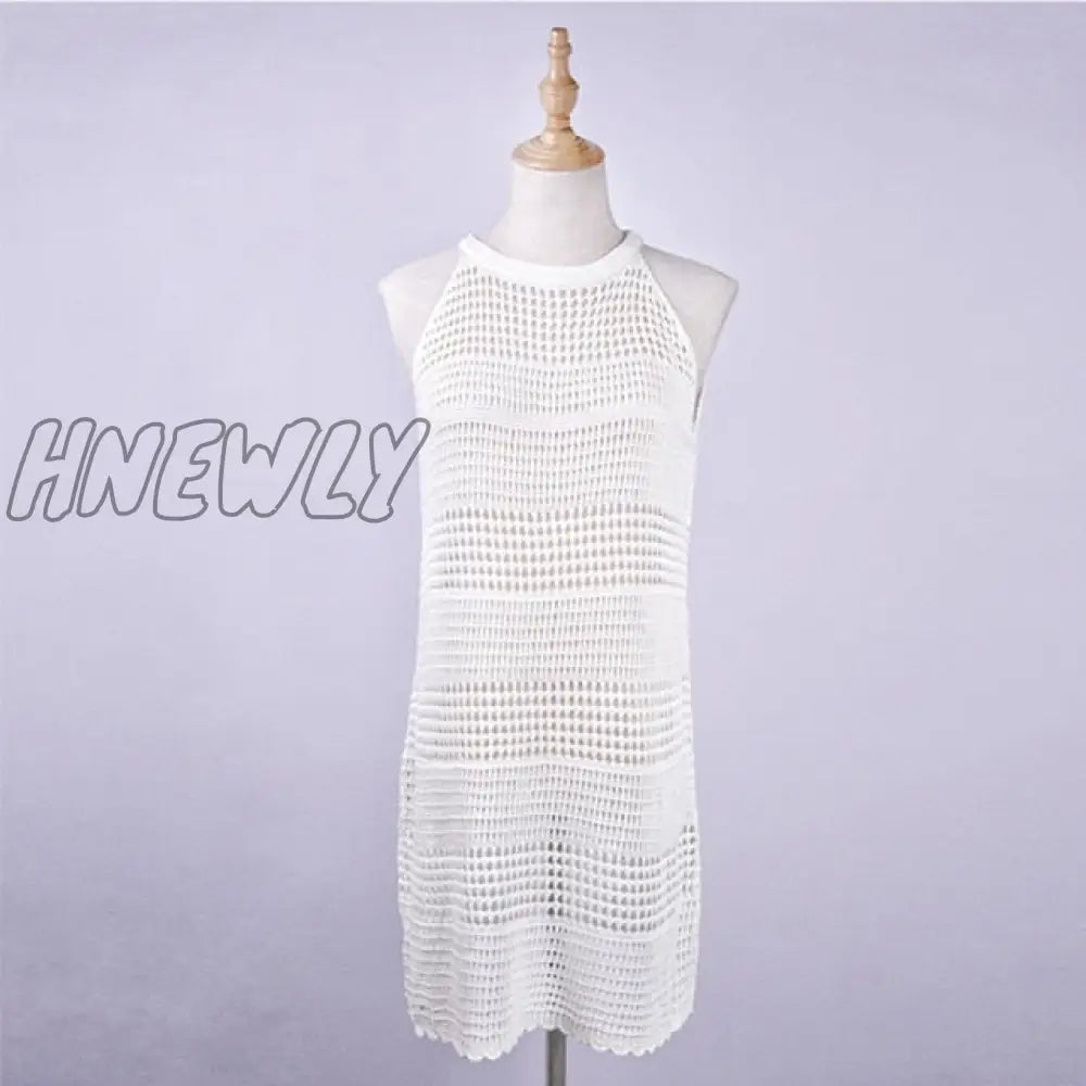 Sexy Beach Wear Cover Up Sleeveless Hollow Dress Crochet Knitted Woman Swimwear Bikini Hand Made