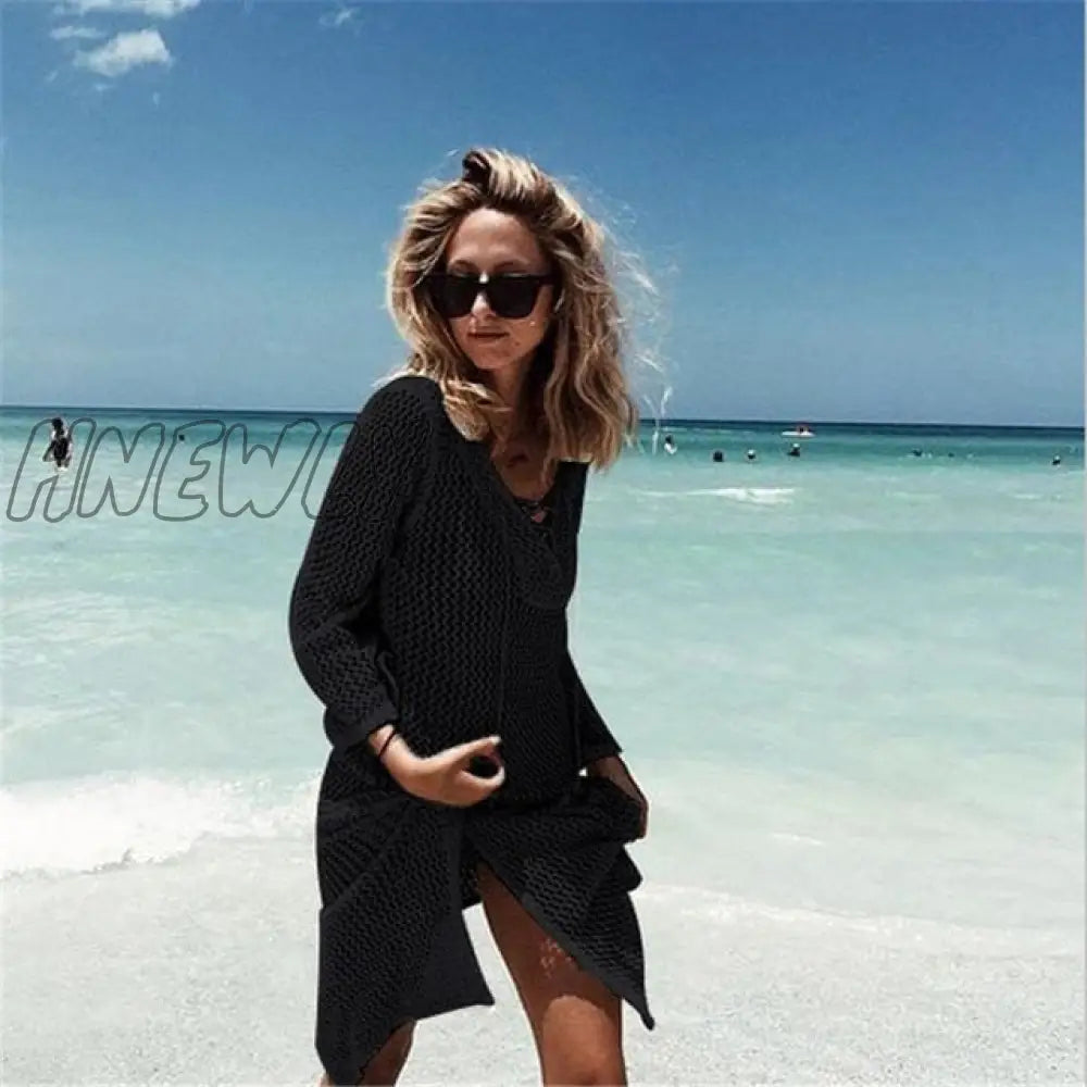 Sexy Beach Wear Cover Up Sleeveless Hollow Dress Crochet Knitted Woman Swimwear Bikini Hand Made