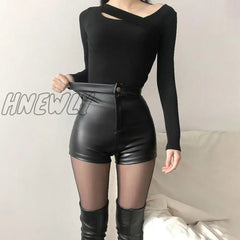 Sexy Black Pu Fashion Casual Summer Shorts Women Clothing Faux Leather Goth High Waisted Womens Y2K