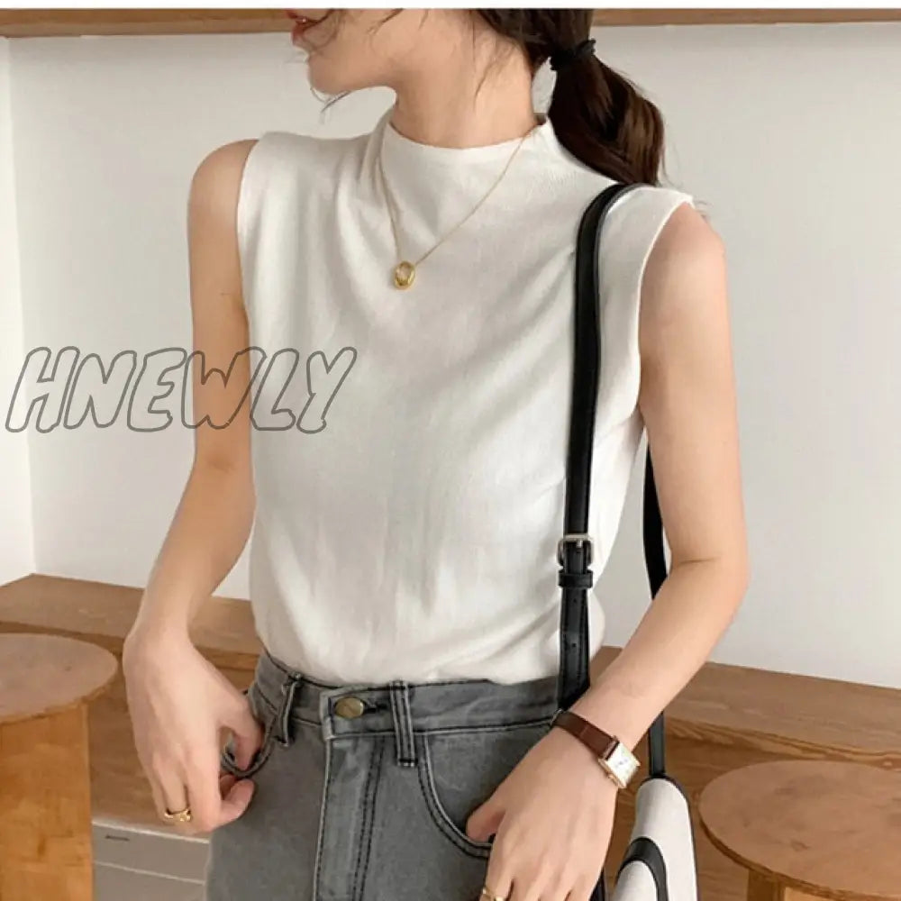 Sexy Knitted Top Summer Turtleneck Tank Top Women Camisole Blouse Sleeveless Slim Female Sleveless