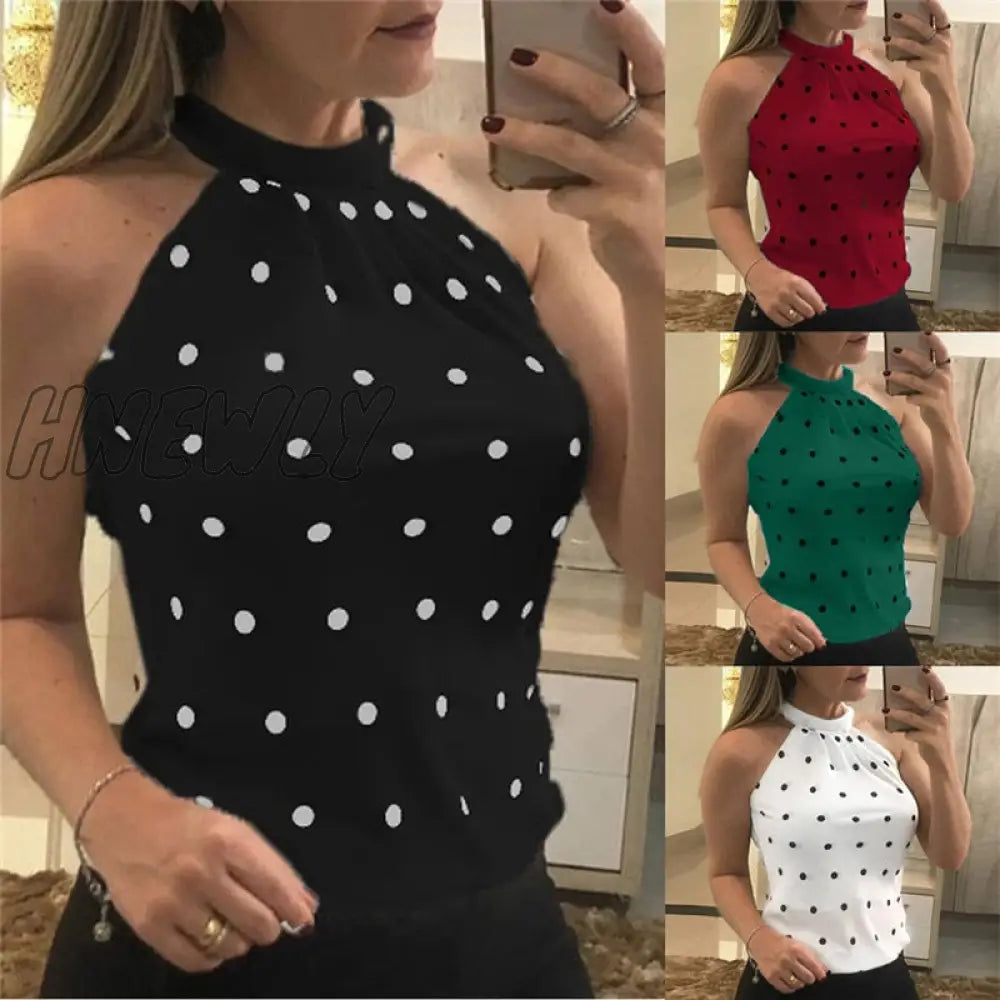 Sexy Women Tight Slim Sleeveless Tank Vest Fitness Halter Tshirt Top Fashion Printed Dot Womens