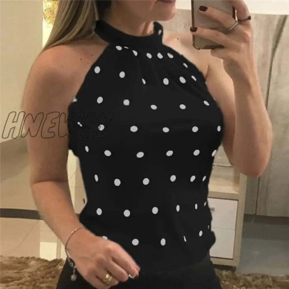 Sexy Women Tight Slim Sleeveless Tank Vest Fitness Halter Tshirt Top Fashion Printed Dot Womens