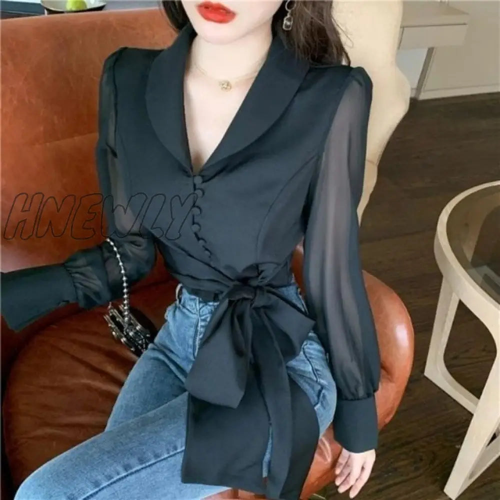 Shirts Women Solid Turn - Down Collar Ins Abdomen Cropped Leisure Korean Style Fashionable Ladies