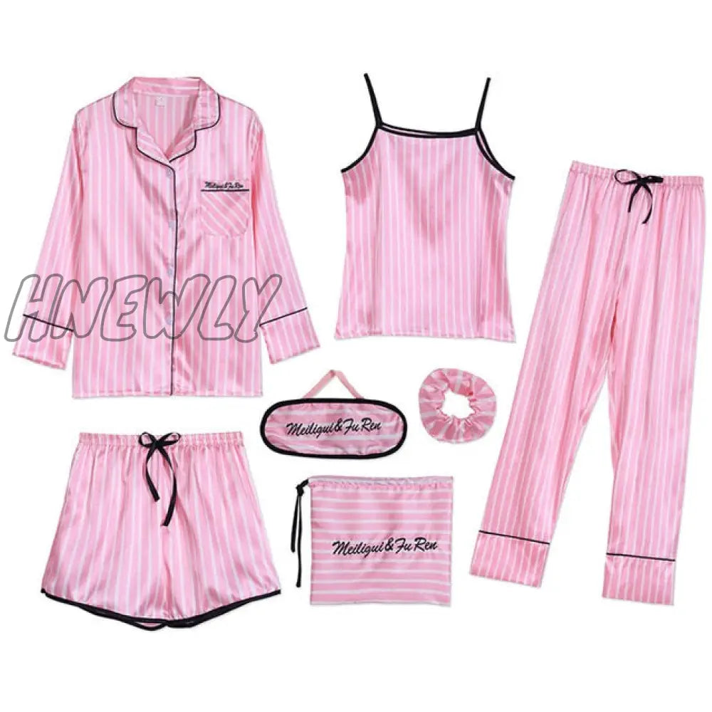 Sleepwear 7 Pieces Pyjama Set Women Autumn Winter Sexy Pajamas Sets Sleep Suits Soft Sweet Cute