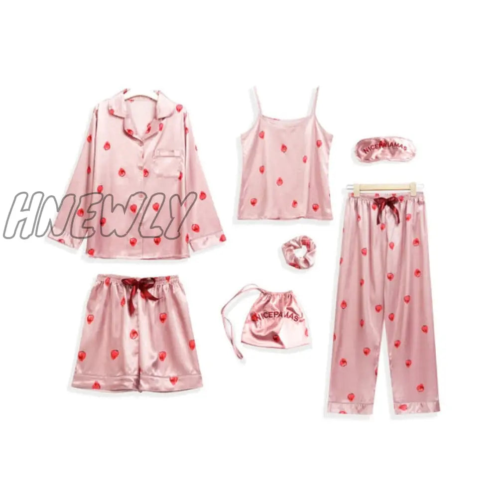 Sleepwear 7 Pieces Pyjama Set Women Autumn Winter Sexy Pajamas Sets Sleep Suits Soft Sweet Cute