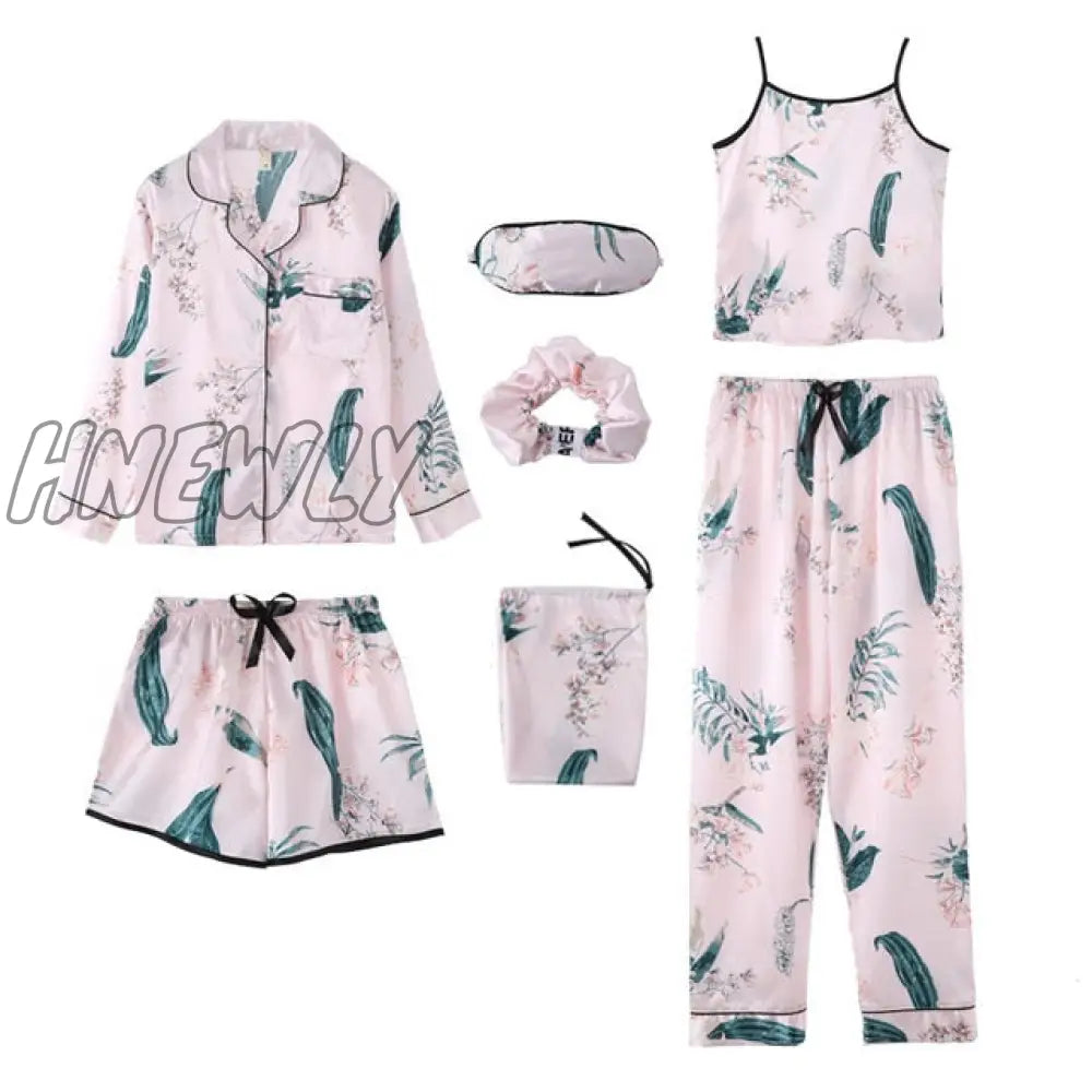 Sleepwear 7 Pieces Pyjama Set Women Autumn Winter Sexy Pajamas Sets Sleep Suits Soft Sweet Cute