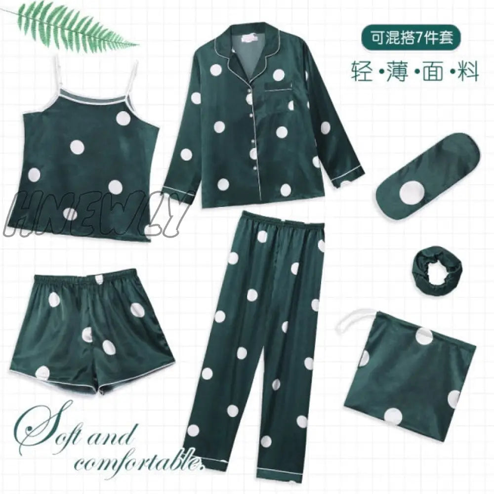 Sleepwear 7 Pieces Pyjama Set Women Autumn Winter Sexy Pajamas Sets Sleep Suits Soft Sweet Cute