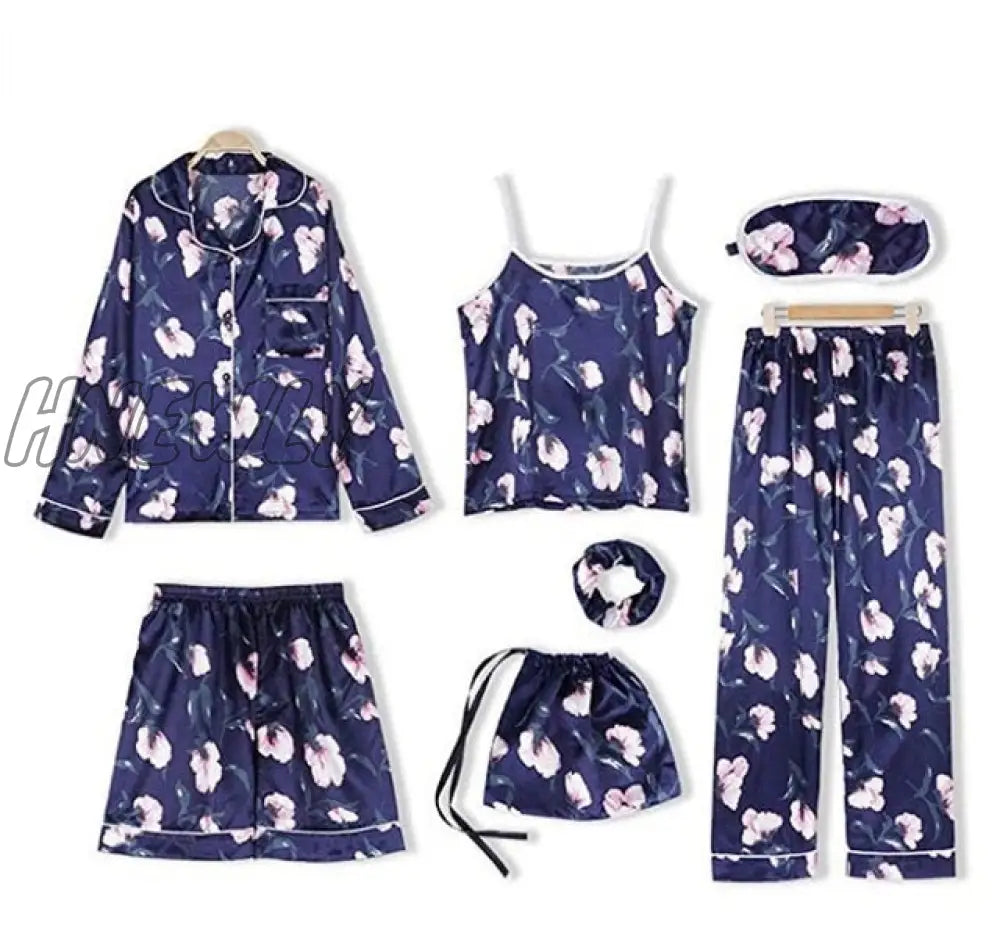 Sleepwear 7 Pieces Pyjama Set Women Autumn Winter Sexy Pajamas Sets Sleep Suits Soft Sweet Cute